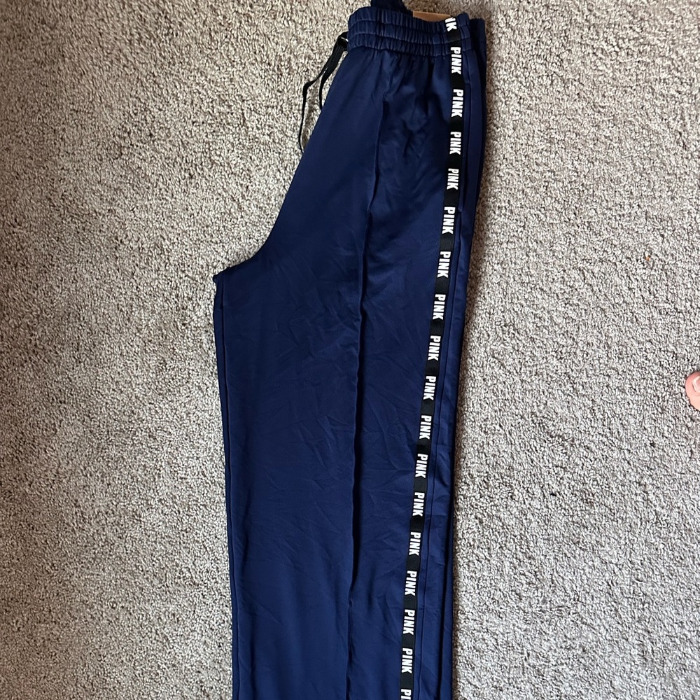 NWT PINK Victorias Secret Navy Blue Track Pants with Logo
